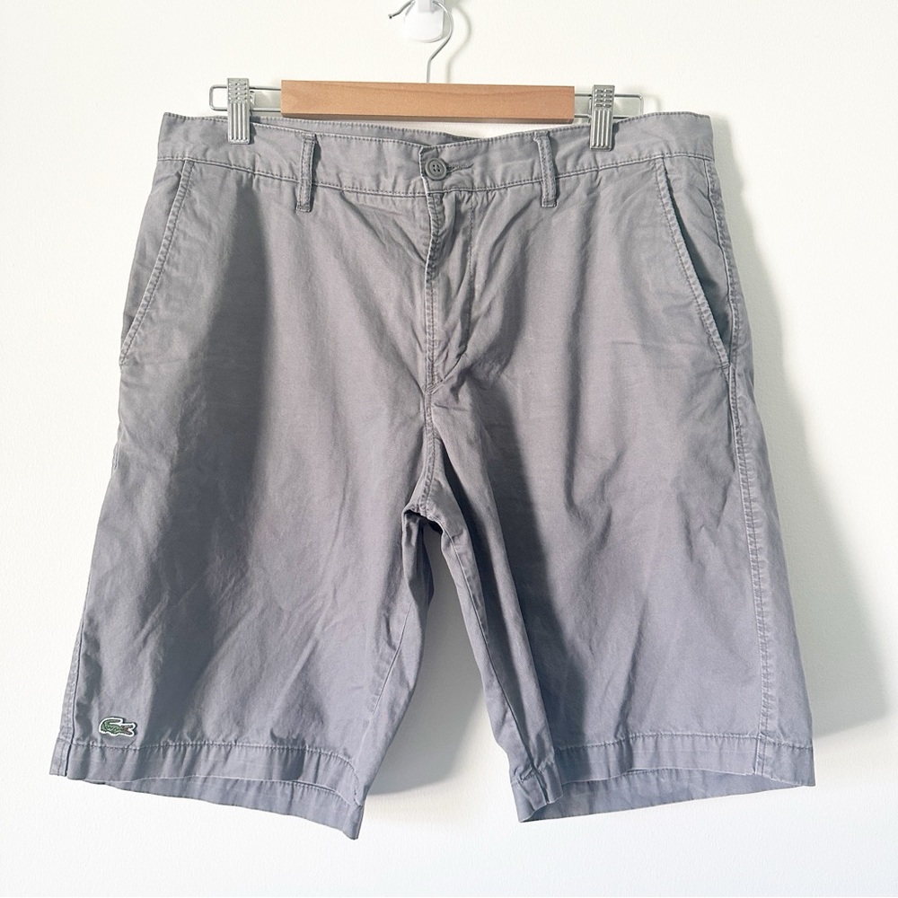 Lacoste Classic Fit Flat Front Cotton Twill Chino Shorts Grey 33